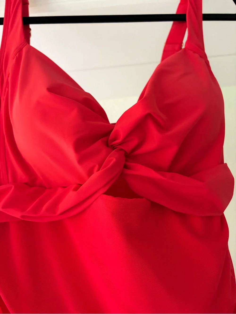 Red Twist-Front One-Piece Swimdress